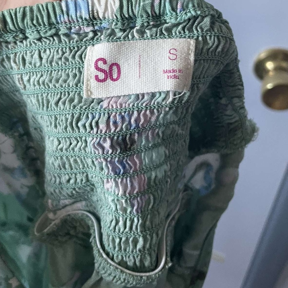 light green flowy dress with white/blue/purple flower detailing - Picture 3 of 3